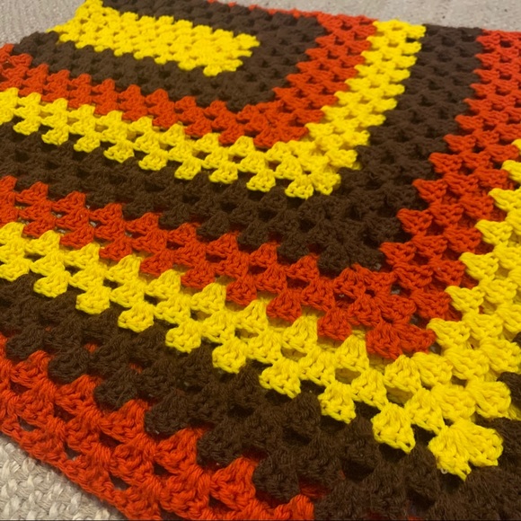 Vintage Fall Autumn Handmade Knit Afghan Blanket - Picture 2 of 7